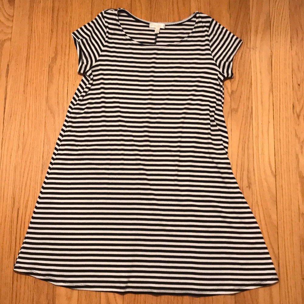 A super cute black and white striped T-Shirt dress